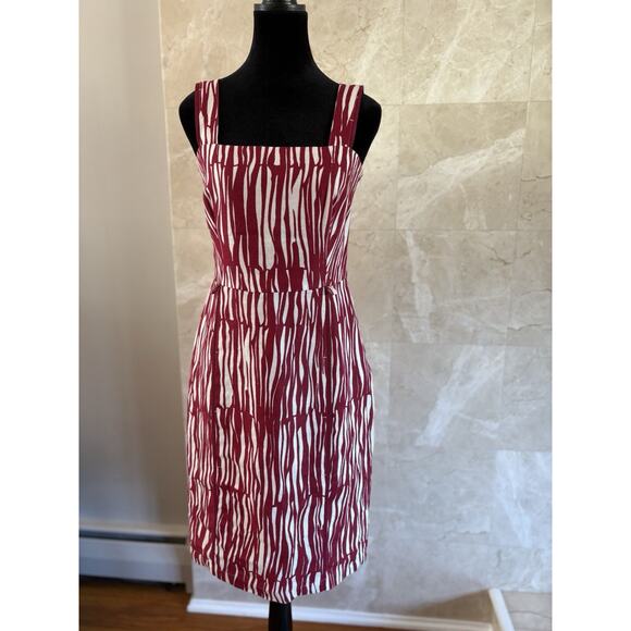 Max Mara 100% Linen Sheath Dress 6 Deep Berry Abstract Bold Minimalist Italian - Picture 2 of 15